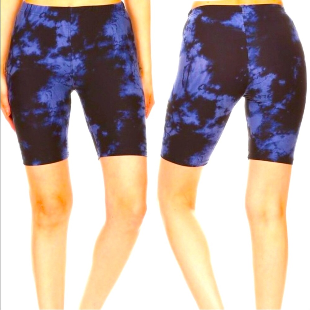 Leggings Depot Tie Dye Bike Shorts Women Color Blue Size M